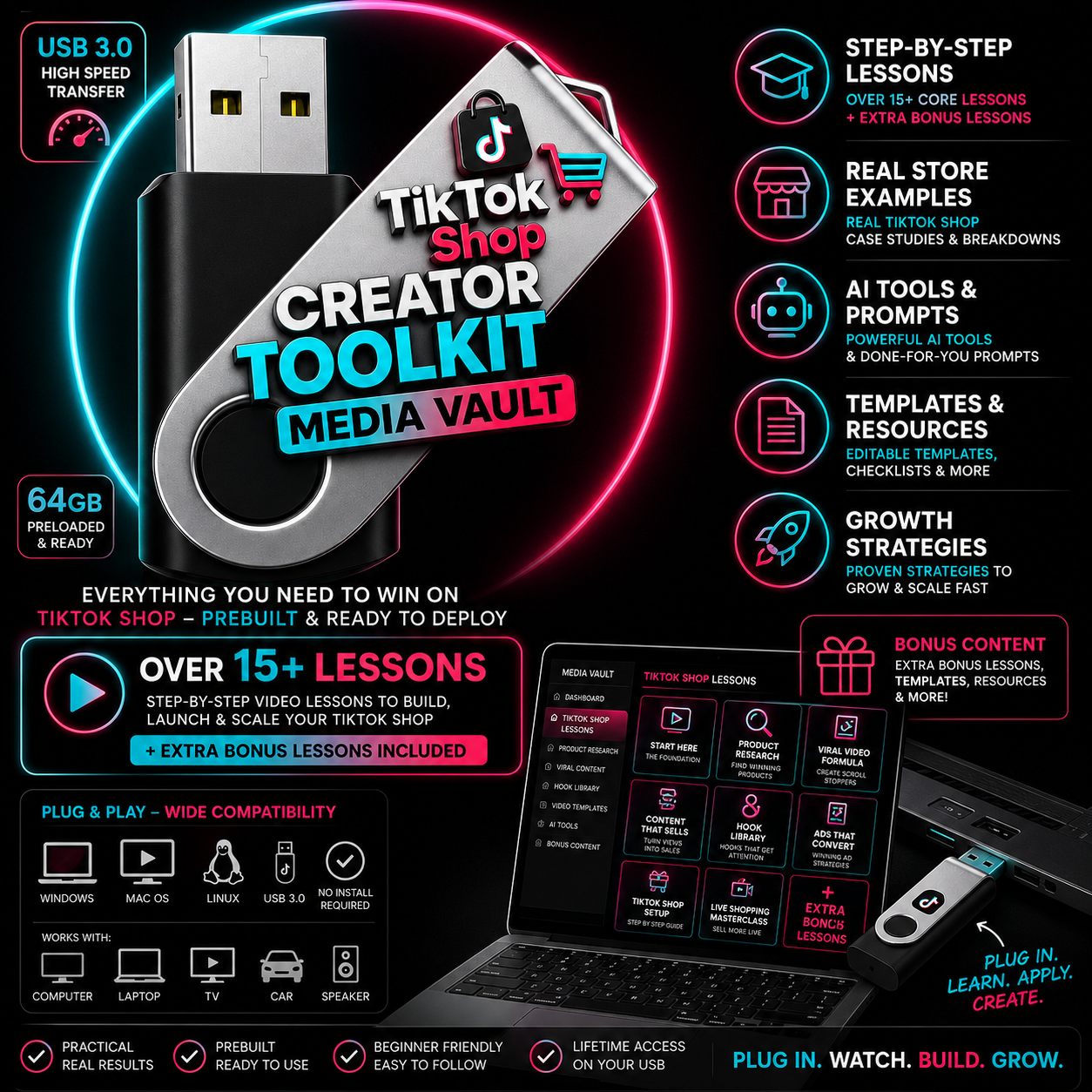 Duro4Eva® Creator Media Vault™
TikTok Shop Creator Toolkit USB Drive
Video Lessons • AI Tools • Templates • Creator Resources