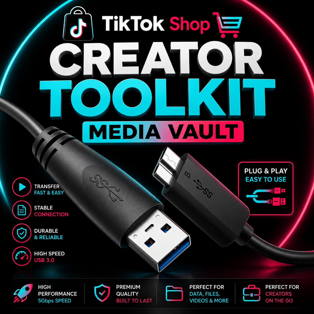 Duro4Eva® Creator Media Vault™
TikTok Shop Creator Toolkit USB Drive
Video Lessons • AI Tools • Templates • Creator Resources